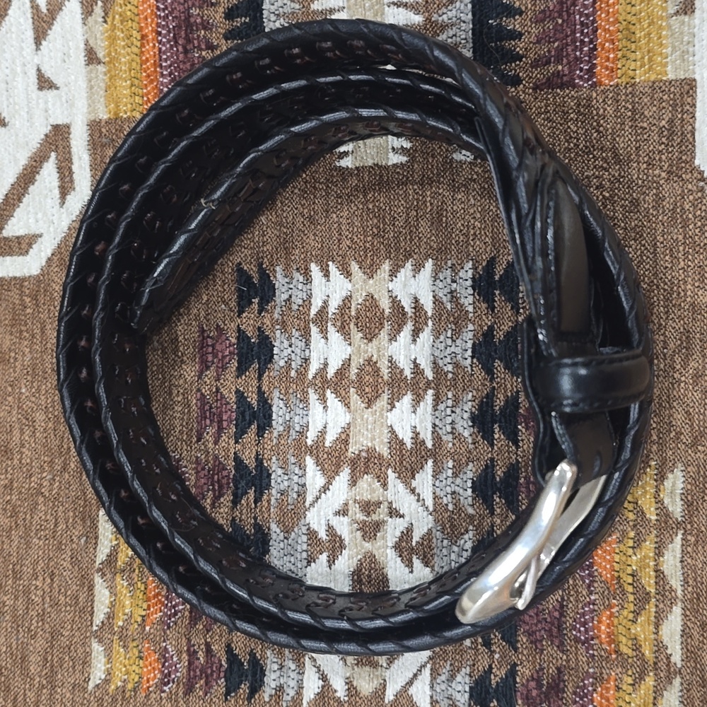Vintage Brighton Black Brown Braided Leather Belt Sz 40 - Picture 2 of 7